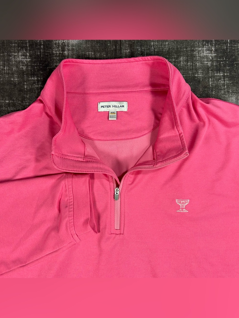 Peter Millar SweatShirt Mens 2XL Hot Pink 1/4Zip Silver Leaf Trophy Golf Sweater